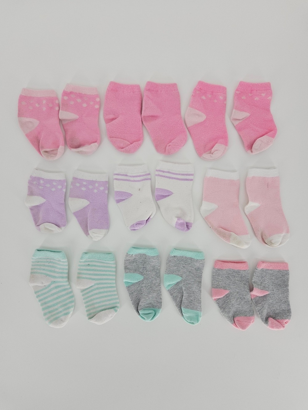 5/$25 Baby Girls Ankle Socks Lot Pink Pastel Striped Cotton 9 Pairs Size 12M